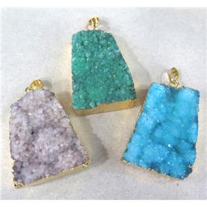 quartz druzy pendant, trapeziform, mixed color, approx 20-40mm [GMPDA2771]