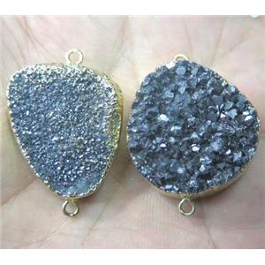 quartz druzy connector, silver electroplated, freeform, approx 20-30mm [GMPDA2782]