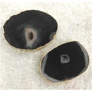 druzy agate pendant with 2-holes, black, slice, freeform, approx 20-60mm [GMPDA2784]