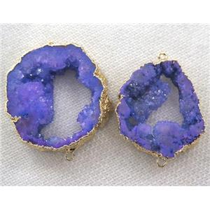 agate druzy slice connector, purple, freeform, gold plated, approx 20-40mm [GMPDA2789]