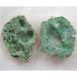 druzy agate slice connector, green, freeform, gold plated, approx 20-40mm [GMPDA2790]