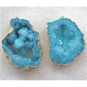 blue druzy agate slice connector, freeform, gold plated, approx 20-40mm [GMPDA2791]