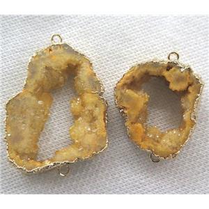 yellow druzy agate connector, slice freeform, gold plated, approx 20-40mm [GMPDA2792]