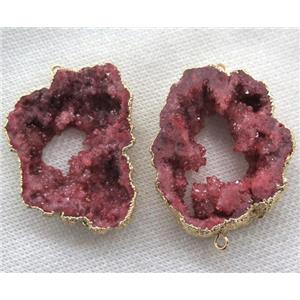 red druzy agate slice connector, freeform, gold plated, approx 20-40mm [GMPDA2793]