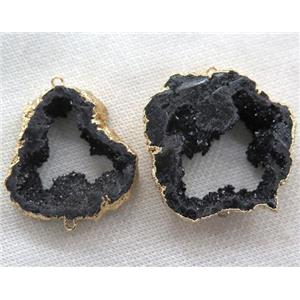 black druzy agate connector, freeform slice, gold plated, approx 20-40mm [GMPDA2794]