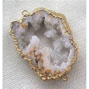 white AB-color druzy agate slice connector, freeform, gold plated, approx 20-40mm [GMPDA2795]