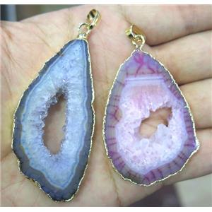 druzy agate pendant, slice, freeform, mixed color, approx 20-45mm [GMPDA2797]