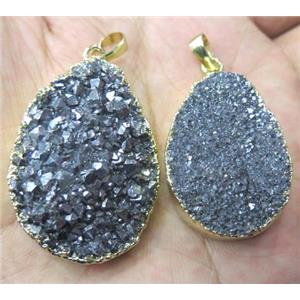druzy quartz pendant, freeform, silver plated, approx 15-35mm [GMPDA2799]