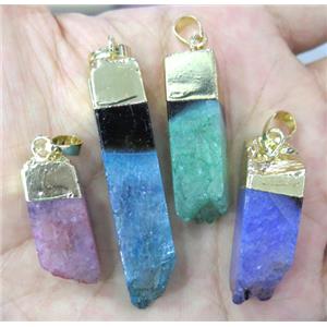 druzy agate pendant, stick, gold plated, approx 10-30mm [GMPDA2803]