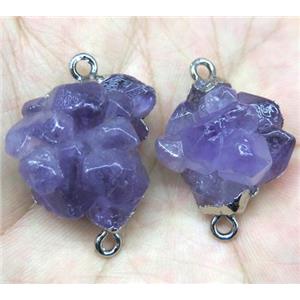 cluster Amethyst point connector, freeform, platinum plated, approx 10-30mm [GMPDA2805]