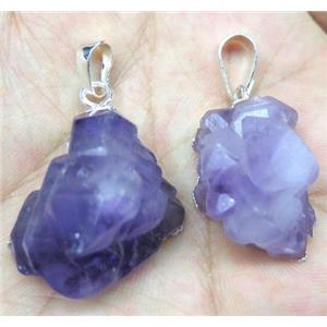 cluster Amethyst point pendant, freeform, silver plated, approx 10-30mm [GMPDA2807]