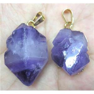 cluster Amethyst point pendant, freeform, gold plated, approx 10-30mm [GMPDA2808]