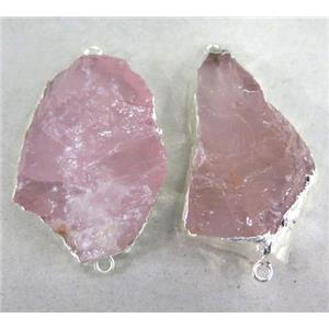 Rose Quartz Connector, freeform, silver plated, approx 15-40mm [GMPDA2809]
