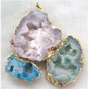 agate druzy slice pendant, freeform, mixed color, approx 30-120mm [GMPDA2829]