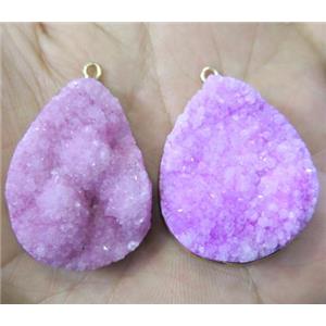 pink druzy quartz pendant, teardrop, approx 20-35mm [GMPDA2830]