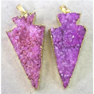 pink druzy quartz arrowhead pendant, approx 20-50mm [GMPDA2838]