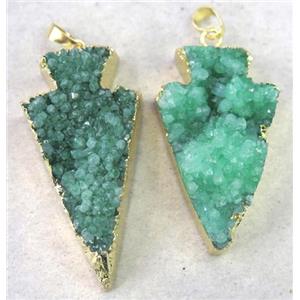 druzy quartz pendant, arrowhead, green, approx 20-50mm [GMPDA2840]