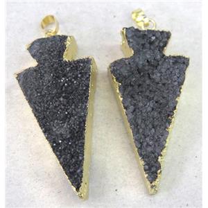 druzy quartz pendant, arrowhead, black, approx 20-50mm [GMPDA2841]