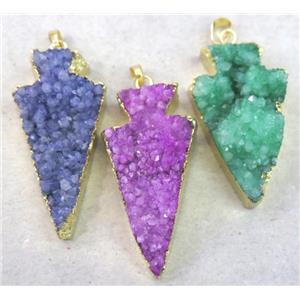 quartz druzy pendant, arrowhead, mixed color, approx 20-50mm [GMPDA2842]