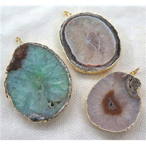 druzy agate slice pendant, freeform, mix color, approx 20-60mm [GMPDA2863]