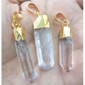 clear quartz pendant, stick, gold plated, approx 6-20mm [GMPDA2868]