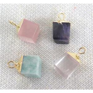 mixed gemstone pendant, cube, approx 12x12mm [GMPDA2871]