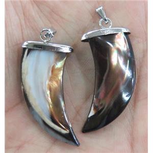 pearl shell pendant, cattle horn, coffee, approx 14x30mm [GMPDA2914]