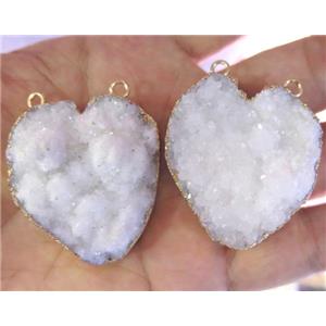 white quartz druzy heart pendant with 2holes, approx 30-50mm [GMPDA2924]