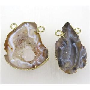 agate druzy pendant with 2holes, freeform slice, gold plated, approx 20-45mm [GMPDA2926]