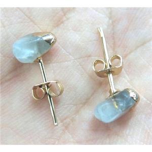 Fluorite earring studs, green, approx 6-10mm [GMPDA2934]