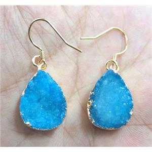blue druzy quartz earring, teardrop, approx 13x18mm [GMPDA2939]