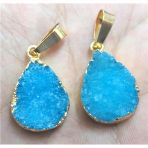 blue druzy quartz pendant, teardrop, approx 13-20mm [GMPDA2940]