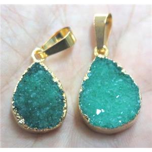 green druzy quartz pendant, teardrop, approx 13-20mm [GMPDA2941]