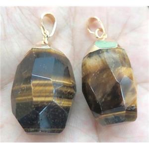 tiger eye stone pendant, faceted freeform, gold plated, approx 10-30mm [GMPDA2944]