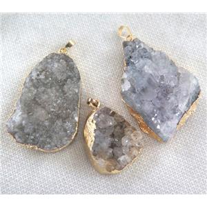 druzy agate pendant, freeform, gold plated, approx 20-50mm [GMPDA2953]