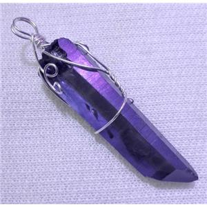wire wrapped amethyst stick pendant, approx 25-70mm length [GMPDA2966]