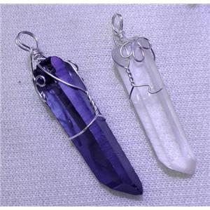 mixed gemstone stick pendant, wire wrapped, approx 25-70mm length [GMPDA2967]