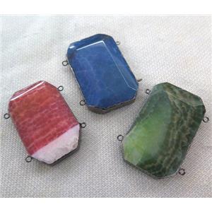 agate connector, rectangle, mixed color, black plated, approx 35x57mm [GMPDA2969]