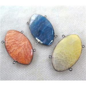 agate connector, faceted oval, mixed color, black plated, approx 30x55mm [GMPDA2970]
