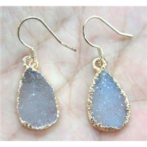 druzy agate earring, teardrop, gold plated, approx 12x18mm [GMPDA2980]