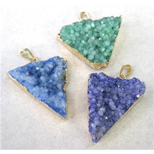 druzy quartz triangle pendant, mix color, gold plated, approx 20-35mm [GMPDA2983]