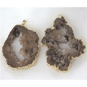 coffee druzy agate slice pendant, freeform, gold plated, approx 20-60mm [GMPDA2989]