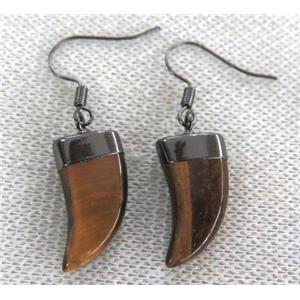 tiger eye stone earring, horn, approx 10-20mm [GMPDA2996]