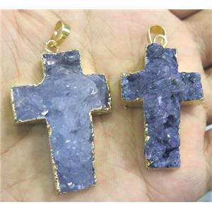 agate druzy pendant, cross, gold plated, approx 20-50mm [GMPDA3011]