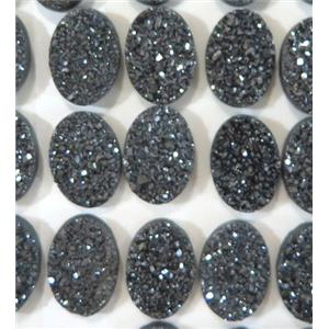 druzy agate cabochon, oval, black electroplated, approx 10x14mm [GMPDA3021]