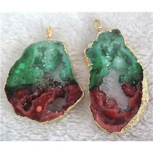 agate druzy slice pendant, freeform, gold plated, approx 20-70mm [GMPDA3023]
