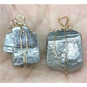 pyrite pendant, wire wrapped, freeform nugget, approx 15-25mm [GMPDA3025]