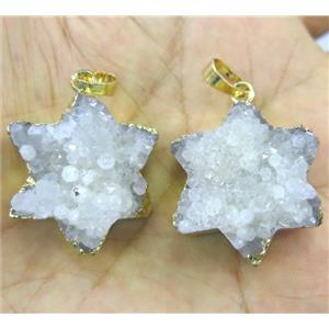 white druzy quartz pendant, star, gold plated, approx 25-30mm [GMPDA3028]