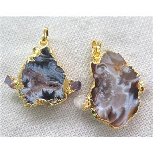 druzy agate pendant paved gems, freeform slice, gold plated, approx 15-40mm [GMPDA3029]