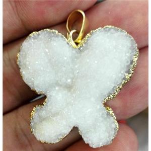 druzy quartz pendant, butterfly, approx 25-35mm [GMPDA3034]